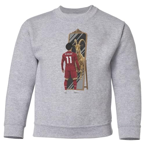 Tutiinca Goat In A Mirror Salah Tribute - Liverpool Inspired Youth Crewneck Sweatshirt (Ash, Youth Medium)
