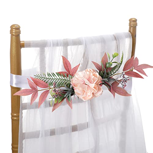 6Pcs Wedding Chair Flowers With Chiffon Fabric,Tulle Chair Cover Long Bow Ties Mesh Chair Skirt Slipcovers For Bridal Shower Wedding Baby Shower Decor-A1 #TOP3