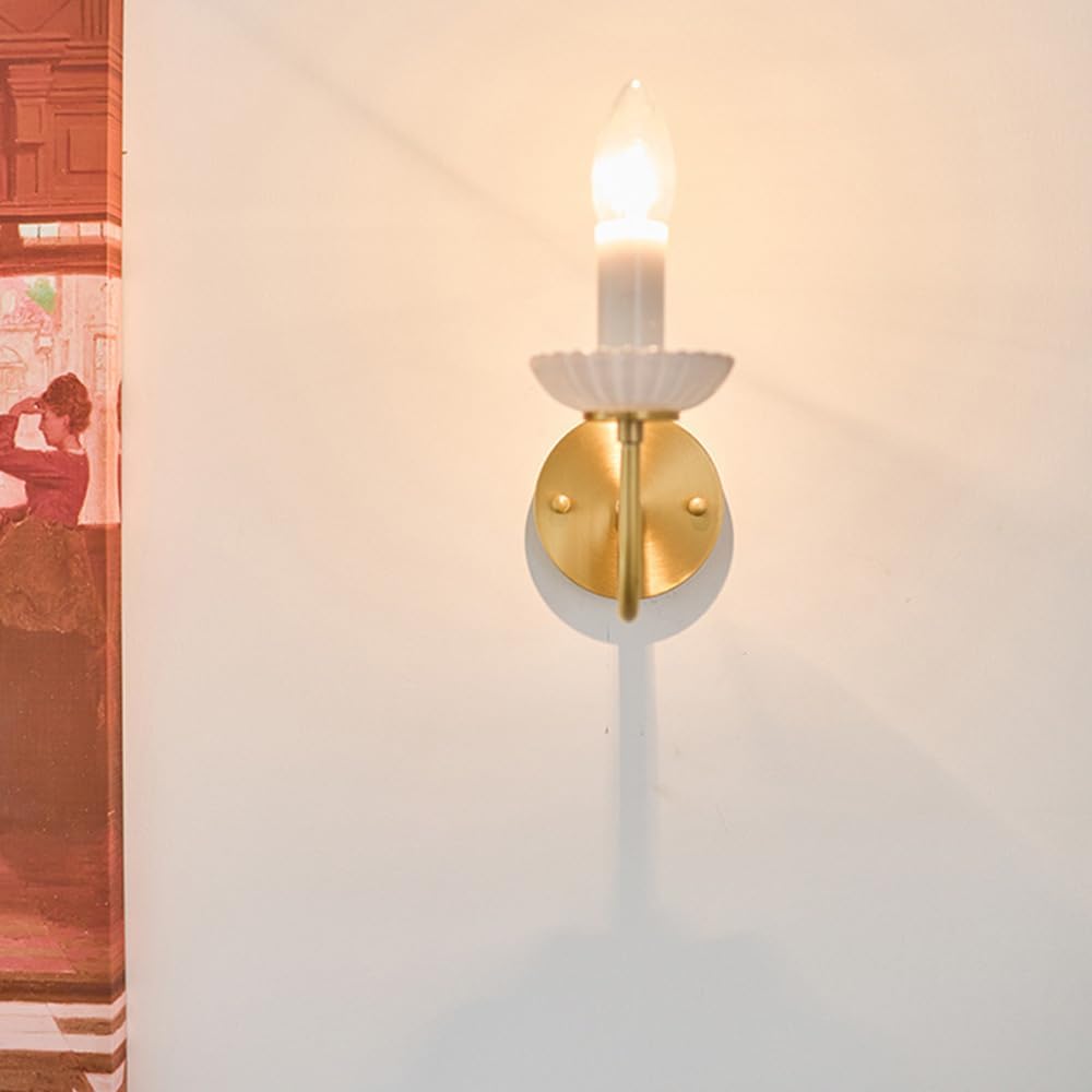 Modern Home Decoration Brass Wall Sconces Candle French Country Bathroom Vanity Light Fixture Vintage White Gold Glass Bedroom Wall Light Nordic Indoor Wall Lamp for Kid Room Hallway Stairway