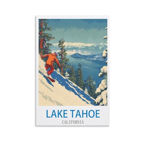 LUOKINU Lake Tahoe California Vintage Travel Posters Ski 08x12inch(20x30cm) Decorative Painting Canvas Wall Posters And Art Picture Print Modern Family Bedroom Decor Posters