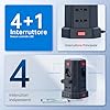 Ciabatta Elettrica Multipresa 3 metro con 12 Prese Universali 10/16A ITA e Schuko e 3 USB A+1 USB C protezione Sovratensione con 4 interruttori indipendenti, Nero