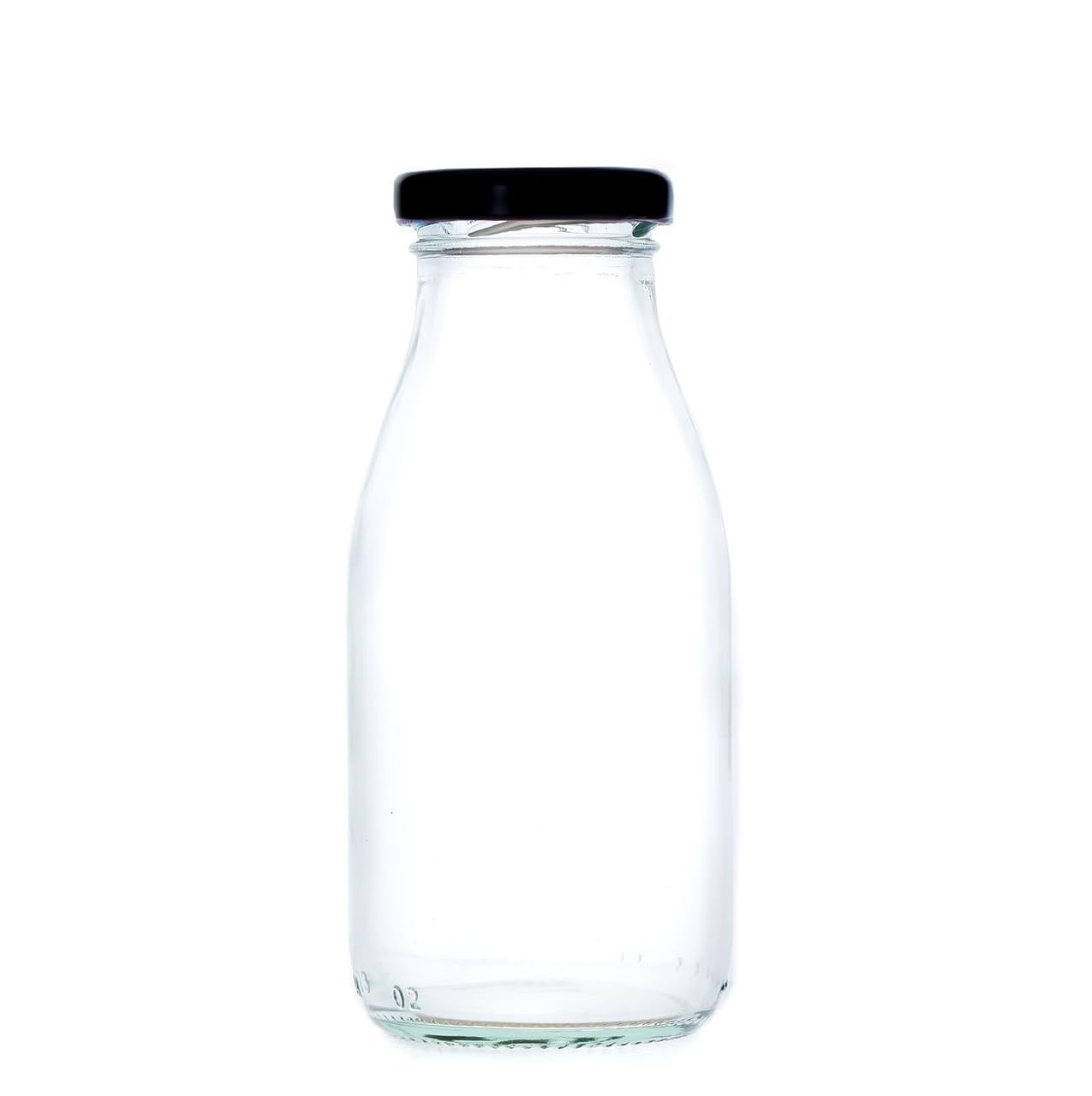 Wares Of Knutsford Black Lid 250Ml Small Glass Milk Bottles With 43Mm Twist Lids – Mini Drink Bottles For Juice, Smoothies, Shots & Parties (Black, Pack Of 24)