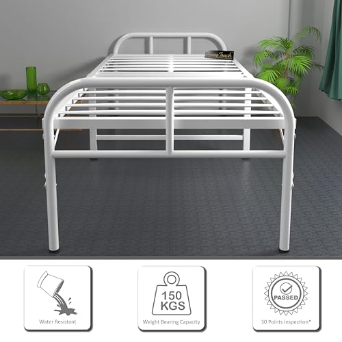 Honey Touch Folding Bed | Metal Single Size For Sleeping Guest Bed Easily Storable, Glossy, White - Image 3
