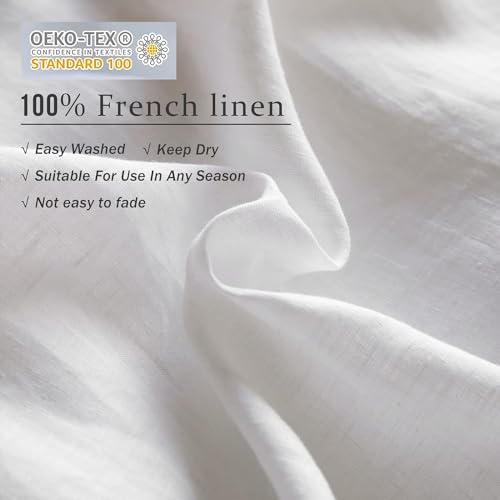 Image of XZ XIFA 100% Washed French Flax Linen Duvet Cover Set - 3 Pieces, Cooling & Textured Farmhouse Bedding for Hot Sleepers, with Zipper Closure (White, California King)