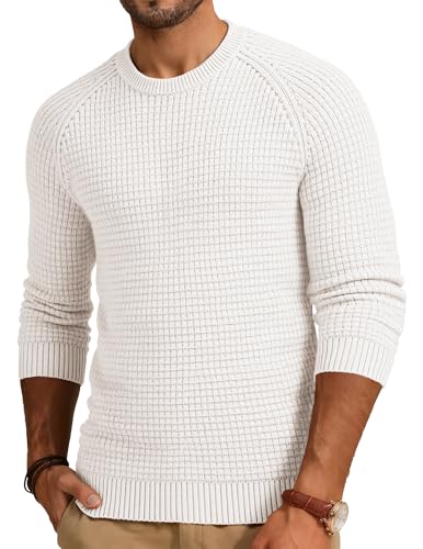 JMIERR Mens Casual Crewneck Sweater Waffle Knitted...