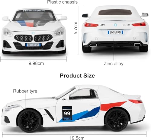 Image of 1:24 B-M-W Z4 Die-Cast Metal Pull Back Car with 6 Openable Doors with Sounds and Lights Toy Decoration, Showpiece Car Best Gift Toys for Kids【White】