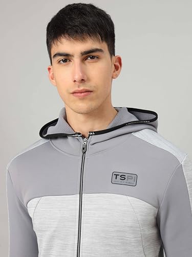 Image of TECHNOSPORT Men's Self Design Hooded Slim Fit Fleece Jacket