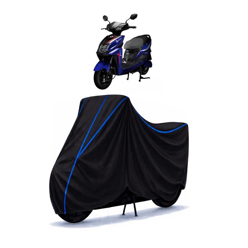 Image of Scooty Cover Water Resistant for Lectrix SX25 | Universal Scooter & Bike Cover | Heavy Duty UV Dust, Rain & Scratch Protection Weather Indoor Outdoor | Black with Blue Piping