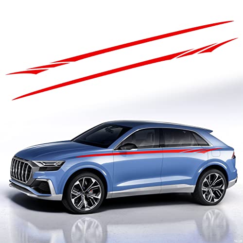 Ramuel Sports Racing Stripe Stickers Car Body Door Side Stripe Graphic Vinyl Decals Waistline Decal Long Stripes Vinyl Sticker For Cars Suv Sedan Vehicles Universal (2Pcs Red） #TOP10
