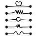 Ruifan 5PCS Industrial Barbell Earring Stainless Steel 14 Gauge Cartilage Earring Body Piercing 1 1/2 Inch(38mm)- Coil, Wave, Twister, Spiral,Heart(Black)