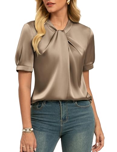 Chemisier en satin femme manches courtes col v chic élégant pour look chic été