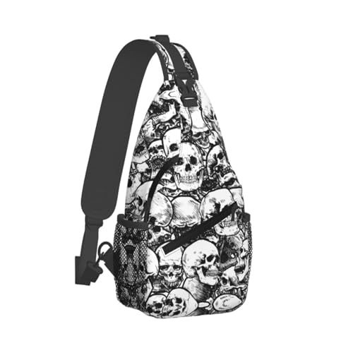 Mochila cruzada unisex con diseño calaveras blanco y negro miniatura 2