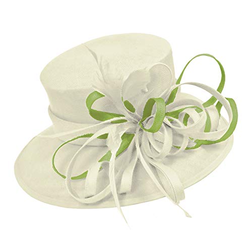 Chapeau bibi à large bord crème ivoire et vert citron Caprilite en taille unique