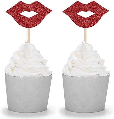 24 Red Lip Cupcake Toppers Bachelorette Party Picks Hen Night Bridal Shower Decorations