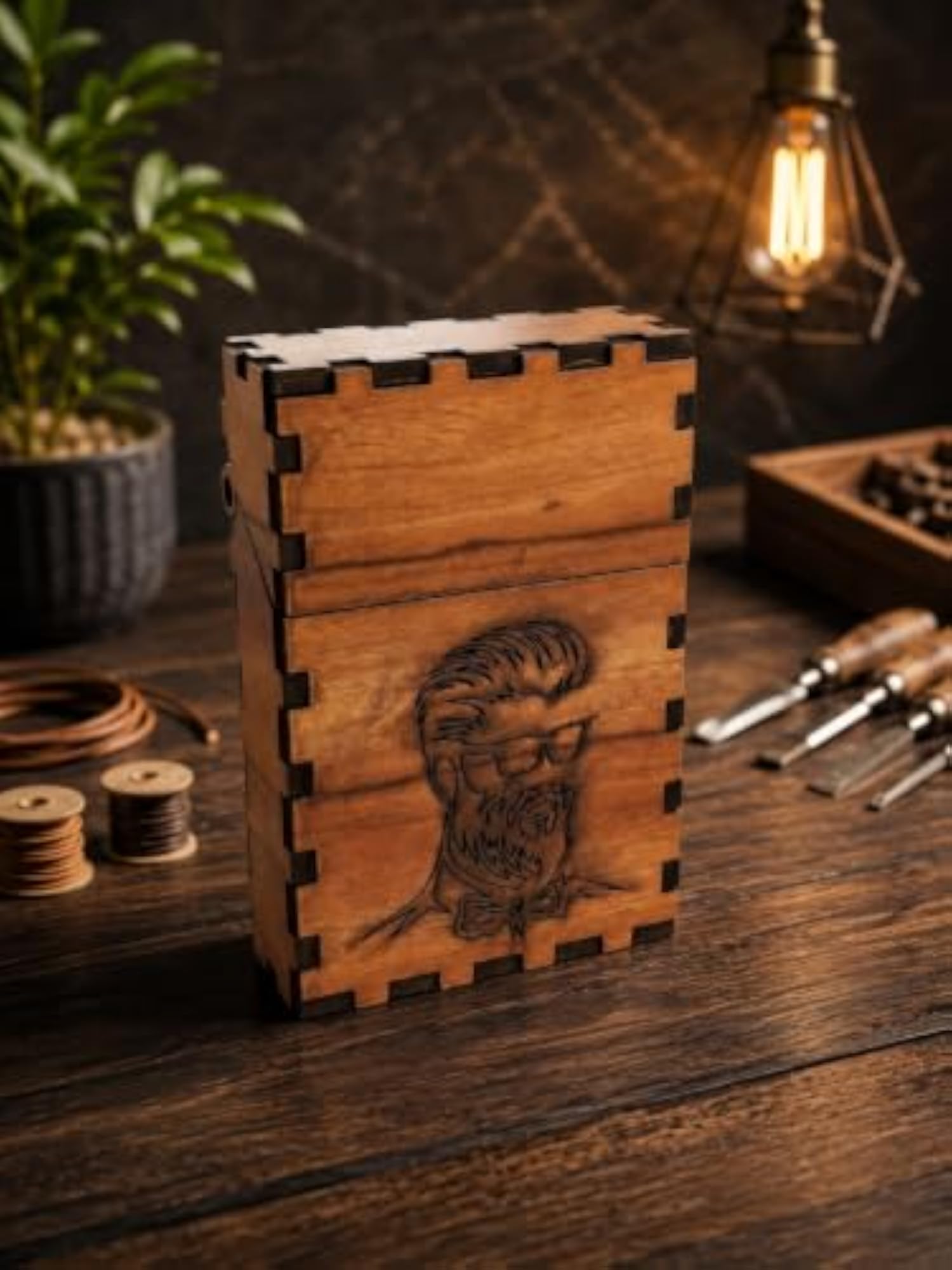 Handmade Wooden Cigarette Holder Box with Magnetic Closure