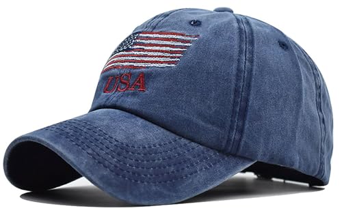 Malaxlx USA Flag Baseball Cap 4th of July Hat for Men Women Adjustable Navy Blue Patriotic Dad Hat