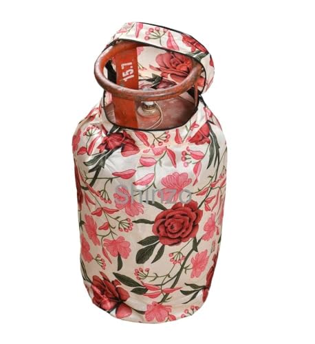 Image of Woah Cotton DustProof and Dustproof LPG Gas Cylinder Cover| Top Design Stain| Dust| DustProof PVC LPG Gas Cylinder Cover, Polyester Gas Tank Cover Fits StandardG (Pack of 2, Pink Flower)