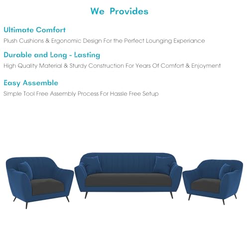 Image of Atticus 3+1+1 Seater Sofa Set for Living Room (Blue Black Colour) Premium Fabric Sofa