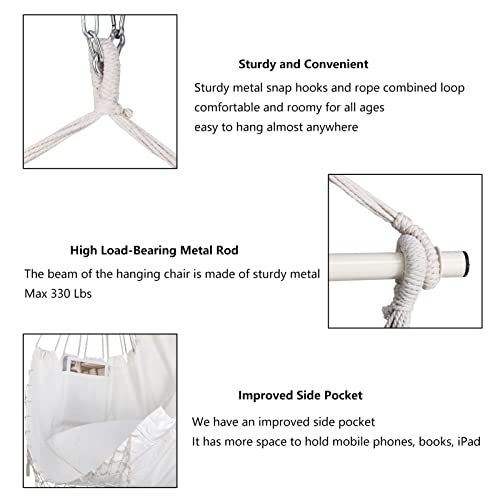 Hblife Hammock Chair, Max 330 Lbs, 2 Pillows Included, Beige Hanging Chair With Pocket And Macrame, Swing Rope Chair For Bedroom, Backyard And Deck #TOP3