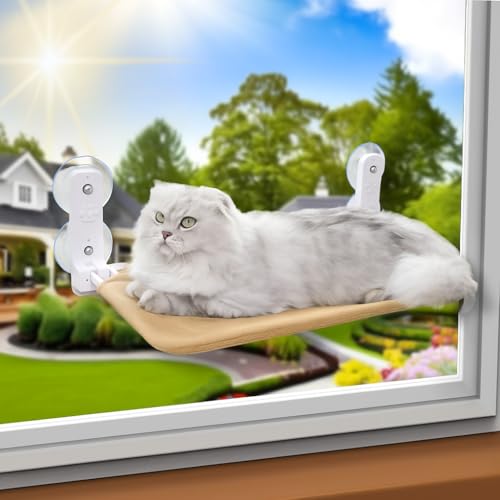 [Arzona ] 猫用ハンモック Lサイズ 窓用 吸盤式 クリスタルベルベット＆メッシュ素材 日光 浴ベッド 耐荷重30kg ⽇本語取扱說明書付き 2匹でも余裕 折畳み簡単 洗濯可能 幅広 52cm×30cm