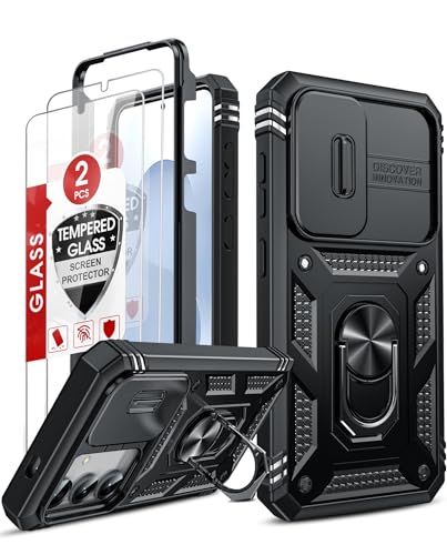 LeYi Coque pour Samsung Galaxy S25/S 25 5G avec 2*Verre Trempé+Anneau Support,Full Protection de la Caméra en PC Dur Anti-Chut Renforcée Armor Heavy Duty Antichoc...