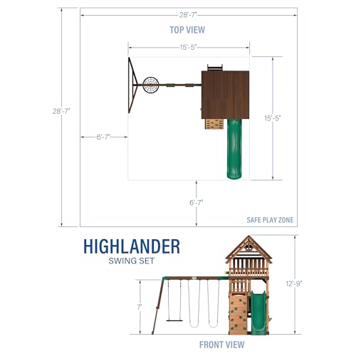 Backyard Discovery Highlander Cedar Wood Swing Set with Wave Slide, Three-Story Clubhouse, Rock Wall, Picnic Table, Belt Swings, Web Swing, Sandbox, Three Ladders, Toy Accessories, Outdoor Playset - image 3