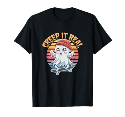 Fantasma divertido Skateboarding Halloween Creep It Real Retro Camiseta
