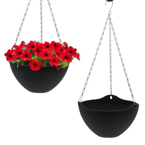 Spetebo Blumenampel anthrazit mit Rillen Struktur 25 cm - 2er Set -...