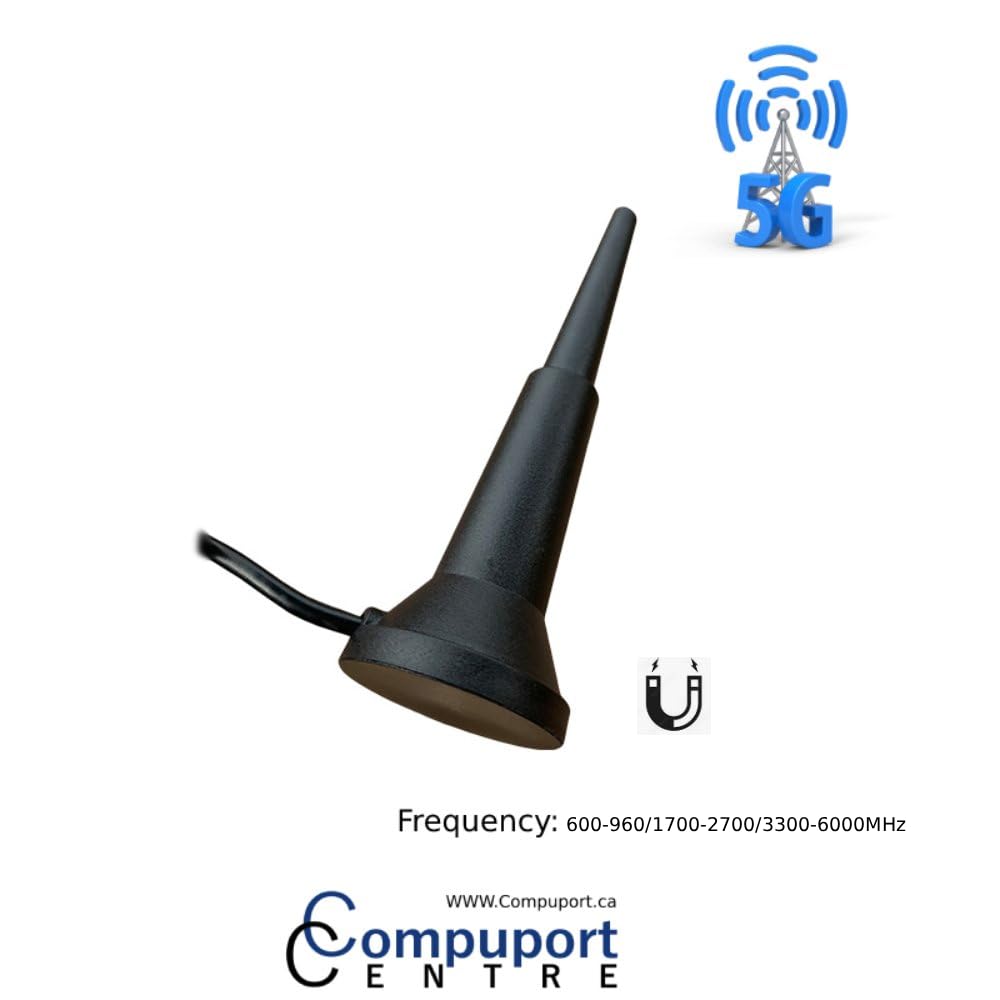 CompuPort 5G LTE 600-6000 MHz Omnidirezionale UWB a banda larga antenna con SMA maschio e cavo RG174 da 15 '.