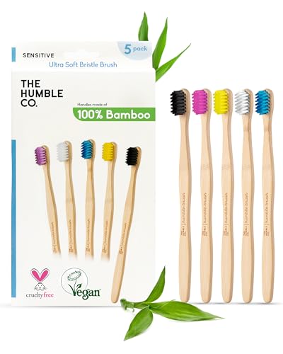 The Humble Co Bamboo Toothbrushes 5 Pack - Ultra Soft Bristles Natural Bamboo Toothbrush - BPA Free Soft Bristles for Sensitive Gums - Non-Toxic & Plastic Free Handle - Dental Oral Care & Hygiene