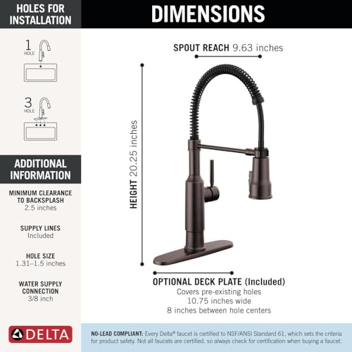 Delta Theodora Pro Style Commercial Kitchen Faucet with Pull Down Sprayer, Oil Rubbed Bronze Single Hole Kitchen Sink Faucet, Single Handle, Venetian Bronze 18804Z-RB-DST by DELTA - Image 3