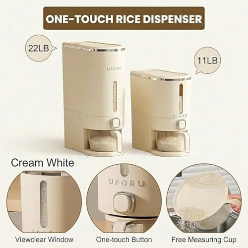 11-Pound Rice Dispenser With Measuring Cup,Kitchen Grain Storage Container,Pantry&Home Dry Goods Storage Box(Cream White) image 4