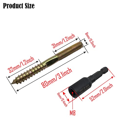 Image of 10pcs M8X80mm Double Thread Self Tapping Screws for Furniture Connector Sofa and Stair Fittings with 1pcs Thread Hanger Bolt Driver