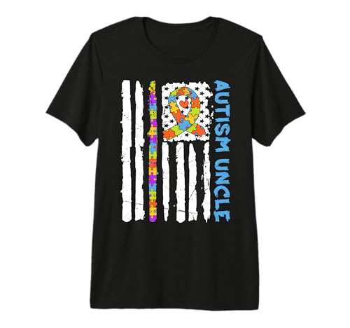 Retro American Flag Autism Uncle Awareness Autistic Premium Tri-blend T-Shirt