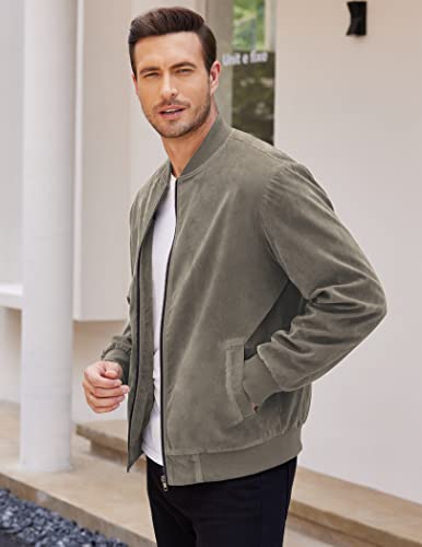 Coofandy Men's Lightweight Bomber Jacket Vintage Suede Leather Varsity Baseball Jackets #TOP2