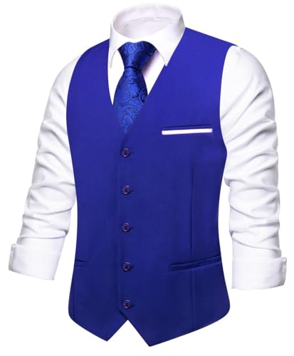 Image of Hi-Tie Men's Formal Suit Vest Solid Fit Vest for Men 3 Pockets V Neck Waistcoat Business Wedding Casual