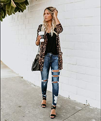 Image of Womens Leopard Print Cardigan Lightweight Long Sleeve Open Front Fall Cardigans S-XXL