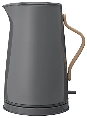 Stelton Emma Electric Kettle 1.2L - Grey Steel Jug with Beech Wood Handle, Cordless, Removable Limescale Filter, Dry Boil Safety, Auto Shut-Off - Nordic Design (UK)
