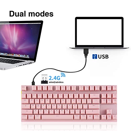 MOTOSPEED 2.4GHz Wireless/Wired Mechanical Keyboard 87Keys Led Backlit Red Switches Type-C Gaming Keyboard for Gaming and Typing,Compatible for Mac/PC/Laptop