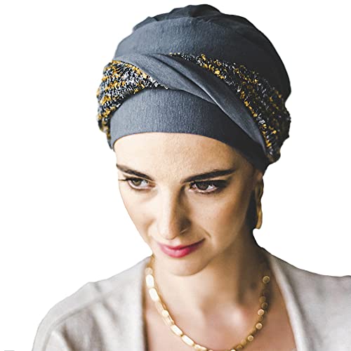 CAREBELL Elegance Tweed Ambar - Turbante oncologico de bambú para quimioterapia o Alopecia Cover