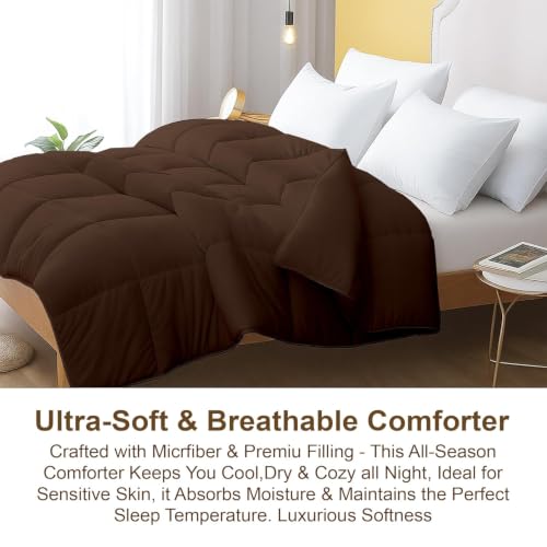Image of Heavy Winter Bed Comforter for King Bed - 500 GSM Ultra Warm Quilt Blanket /Rajai - Chocolate - Down Alternative Microfiber Duvet Insert with Corner Ties - Winter Season Premium