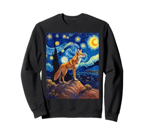 Noche estrellada de Van Gogh Coyote Prairie Wolf Animal Sudadera