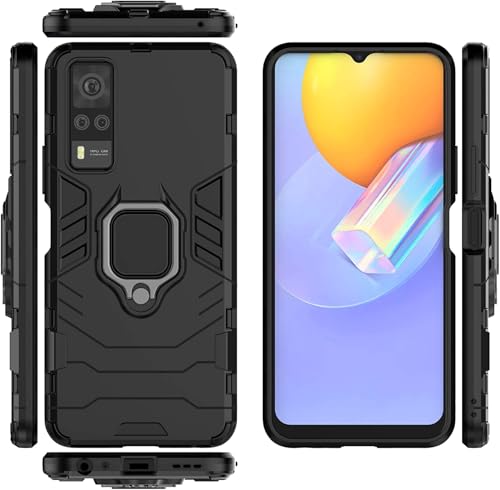 Image of Fitsmart Shockproof Heavy Duty Robot Ring Case with Stand Double Protective Back Cover for vivo Y51a 2021 / V2031 - Black