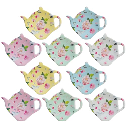 PRECITIME Porcelain Tea Bag Coasters, Floral Used Tea Bag Holder Ceramic, Set of 10 Tea Bag Plates Floral...