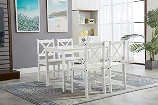 Classic Solid Wooden Dining Table and 4 Chairs Set Kitchen Home [Grey/White/natural] (White)