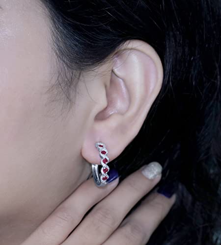 Dazzlingrock Collection Round Lab Created Ruby & White Diamond Hoop Earrings, Sterling Silver #TOP1