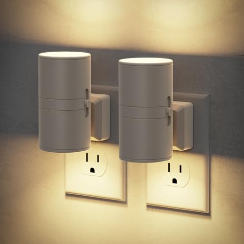 Image of JandCase Night Lights Plug into Wall, Dimmable Gray Night Lights with Dusk to Dawn Light Sensor, Soft White 3000K, 0-100LM Adjustable Brightness Nightlight for Hallway Bathroom, 2 Pack