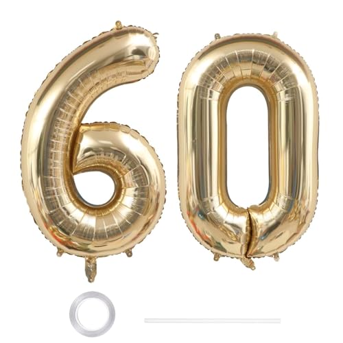 GoldRock XXL Luftballon 60 Geburtstag Deko Weißgold 40 Zoll Ballon Deko 60 Geburtstag Frau Mann Zahlen Luftballons Geburtstage 60 Geburtstagsdeko 60 Jahre Folienballon 60 für Jubiläum 60 Luftballon