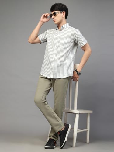 Image of Majestic Man Men's Pure Cotton Striped Half Sleeve Regular Fit Shirt