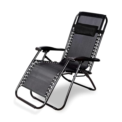 Image of Yo Green Stainless Steel Zero Gravity Chair, Lawn Chair Recliner Lounge, Portable Camping Folding Beach Chair with Removable Pillow (Black)